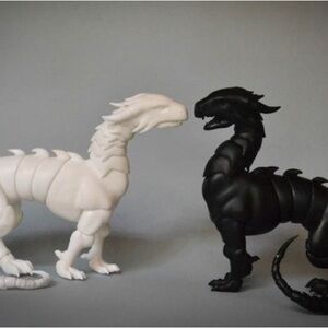 Black and White Ball Jointed Dragon Figurine Set